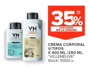 Carrefour CREMA CORPORAL V/TIPOS X 400 ML./250 ML. "VILLENEUVE" oferta