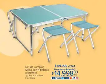 Carrefour Set de camping Mesa con 4 bancos plegables oferta