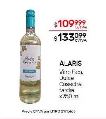 Nini Mayorista Alaris Vino Bco. Dulce Cosecha tardía x750 ml oferta