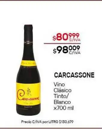 Nini Mayorista Carcassone Vino Clásico Tinto/Blanco x700 ml oferta