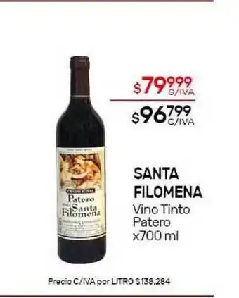 Nini Mayorista Santa Filomena Vino Tinto Patero x700 ml oferta