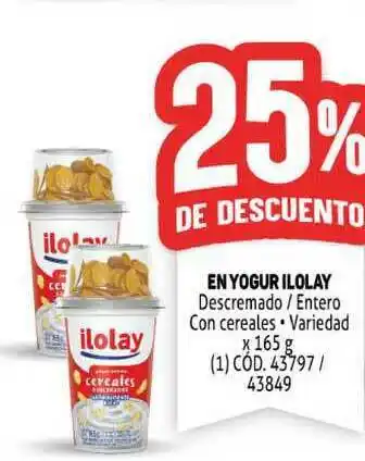 Makro En Yogur Ilolay Descremado - Entero Con Cereales x 165g oferta