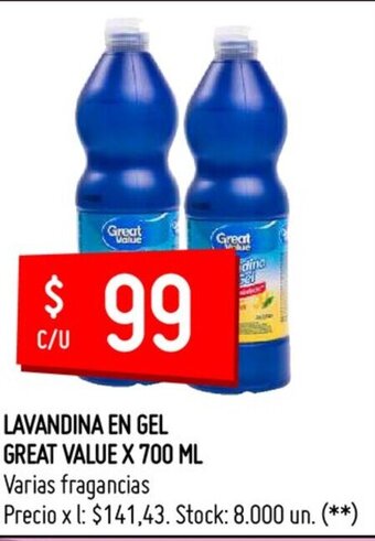 Changomas Lavandina en Gel Great Value x 700 ml oferta