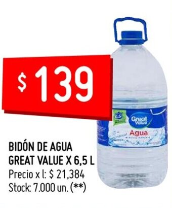 Changomas Bidón De Agua Great Value x 6.5 L oferta