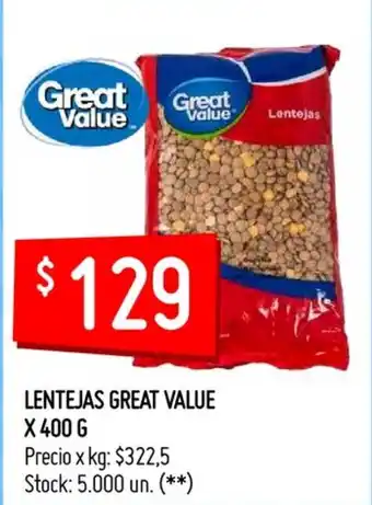 Changomas Lentejas Great Value x 400 g oferta