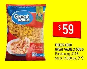 Changomas Fideos Codo Great Value x 500 g oferta