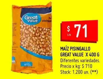 Changomas Maíz Pisingallo Great Value x 400 g oferta