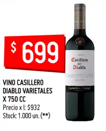 Walmart Vino Casillero Diablo Varietales x 750 cc oferta