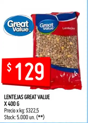 Walmart Lentejas Great Value x 400 g oferta