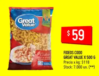Walmart Fideos Codo Great Value x 500 g oferta