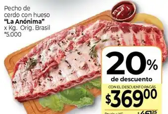 La Anonima Pecho de Cerdo Con Hueso "La Anónima" oferta
