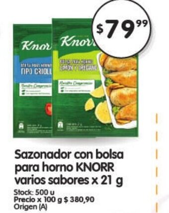 Supermercados Buenos Días Knorr Sazonador con bolsa para horno x 21g oferta