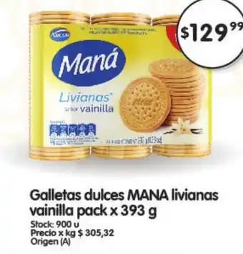 Supermercados Buenos Días Mana Galletas dulces livianas vainilla pack x 395g oferta