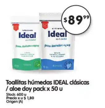 Ideal Toallitas húmedas clásicas x 50u