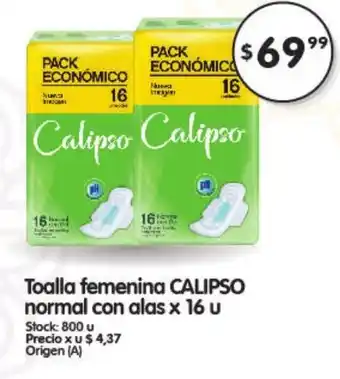 Supermercados Buenos Días Calipso Toalla femenina normal con alas x 16u oferta