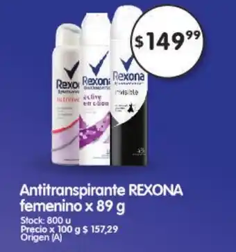Supermercados Buenos Días Rexona Antitranspirante femenino x 89g oferta