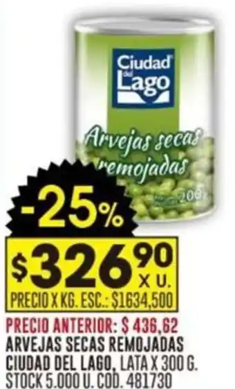 Coto ARVEJAS SECAS REMOJADAS CIUDAD DEL LAGO, LATA X 300G oferta