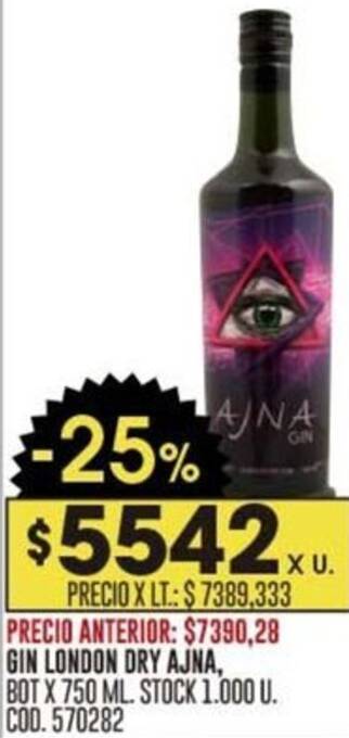 Coto GIN LONDON DRY AJNA, BOT X 750 ML oferta