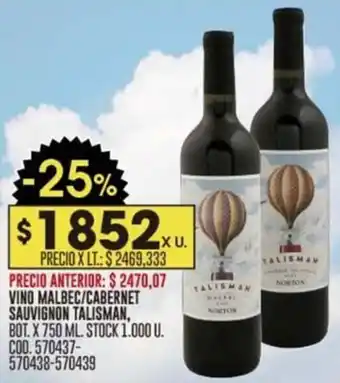 Coto VINO MALBEC/CABERNET SAUVIGNON TALISMAN, BOT. X 750 ML oferta
