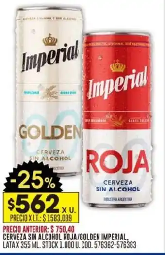 Coto CERVEZA SIN ALCOHOL ROJA/GOLDEN IMPERIAL, LATA X 355 ML oferta