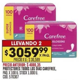 Coto PROTECTORES TODOS LOS DÍAS CAREFREE, PAQ. X 100 U oferta