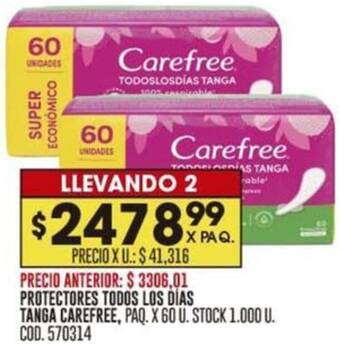 Coto PROTECTORES TODOS LOS DÍAS TANGA CAREFREE, PAQ. X 60 U oferta