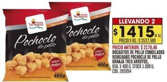Coto BOCADITOS DE POLLO CONGELADOS REBOZADOS POCHOCLO DE POLLO GRANJA TRES ARROYOS, 400g BSA. X 400G oferta