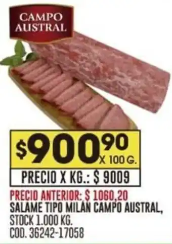 Coto SALAME TIPO MILAN CAMPO AUSTRAL X 100G oferta