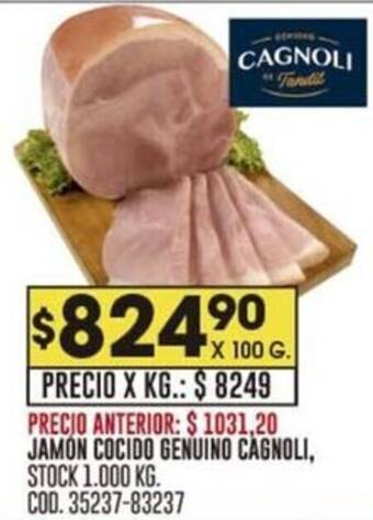 Coto JAMON COCIDO GENUINO CAGNOLI X 100G oferta