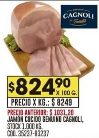 Coto JAMON COCIDO GENUINO CAGNOLI X 100G oferta