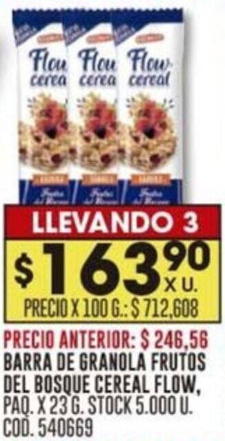 Coto BARRA DE GRANOLA FRUTOS DEL BOSQUE CEREAL FLOW, PAQ. X 23G oferta