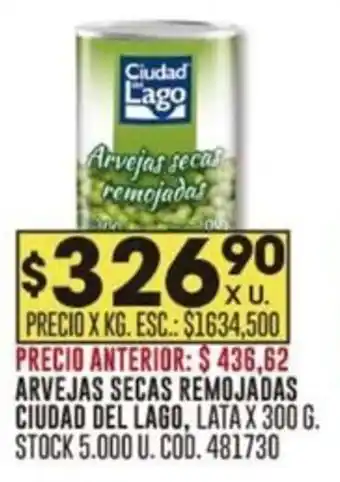 Coto ARVEJAS SECAS REMOJADAS CIUDAD DEL LAGO, LATA X 300G oferta