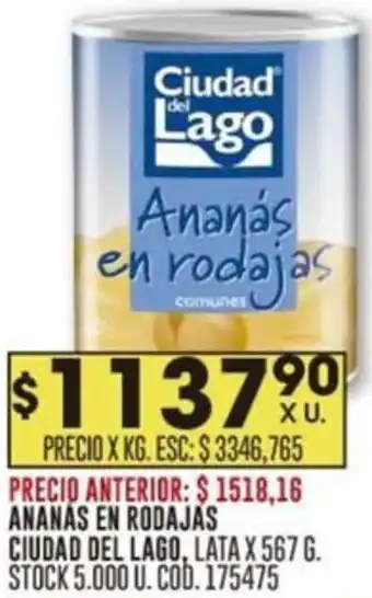 Coto ANANAS EN RODAJAS CIUDAD DEL LAGO, LATA X 567G oferta