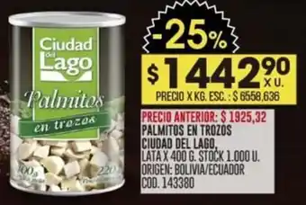 Coto PALMITOS EN TROZOS CIUDAD DEL LAGO, LATA X 400G oferta