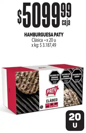 Makro HAMBURGUESA PATY x 20 u oferta