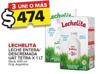 Carrefour Maxi LECHELITA LECHE ENTERA/ DESCREMADA UAT TETRA X 1 LT oferta