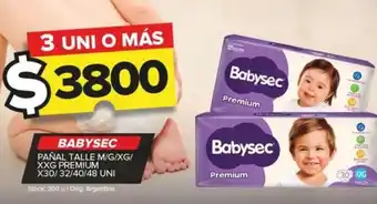 Carrefour Maxi BABYSEC PAÑAL TALLE M/G/XG/ XXG PREMIUM X30/32/40/48 UNI oferta