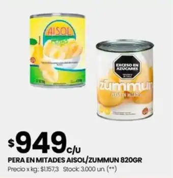 Changomas PERA EN MITADES AISOL/ZUMMUN 820GR oferta