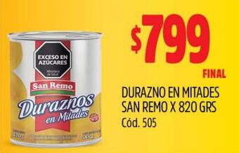 Supermercados Yaguar DURAZNO EN MITADES SAN REMO X 820 GRS oferta