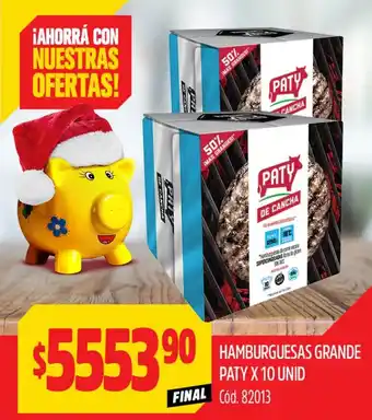 Supermercados Yaguar HAMBURGUESAS GRANDE PATY X 10 UNID FINAL oferta