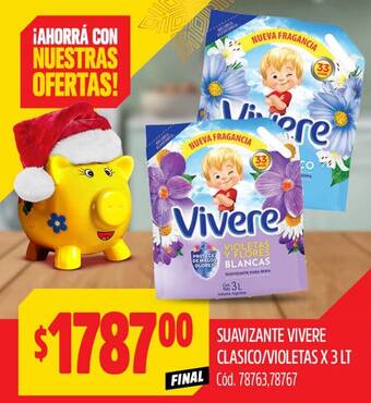 Supermercados Yaguar SUAVIZANTE VIVERE CLASICO/VIOLETAS X 3 LT oferta