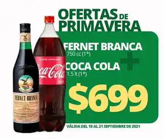 Supermercados A Granel Fernet Branca 750 cc + Coca Cola 1.5 lt oferta