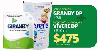 Supermercados A Granel Jabón Líquido Granby DP x 3 lt + Vívere DP Suavizante Plancha Fácil x 810 ml oferta