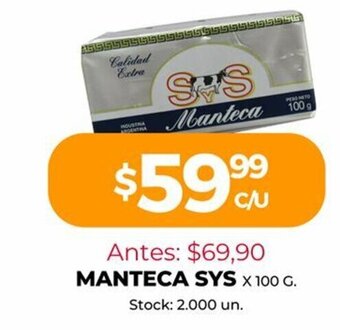 Supermercados Tadicor Sys Manteca x 100 g oferta