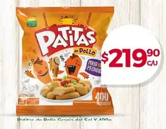 Supermercados Tadicor Patitas de Pollo Granja del Sol x 400 g oferta