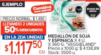 Carrefour MEDALLÓN DE SOJA Y ESPINACA X 4U X 360G oferta