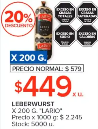 Carrefour LARIO LEBERWURST X 200G oferta