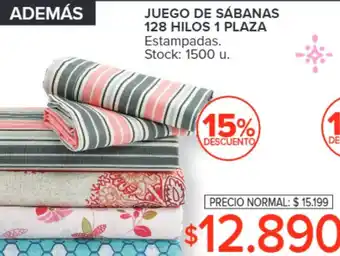 Carrefour JUEGO DE SÁBANAS 128 HILOS 1 PLAZA oferta