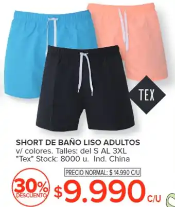 Carrefour SHORT DE BAÑO LISO ADULTOS v/ colores. Talles: del S AL 3XL oferta