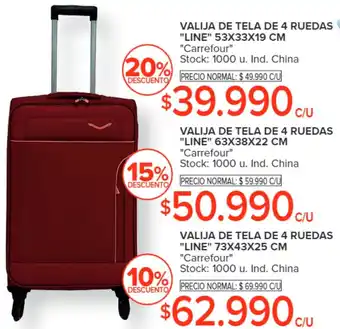 Carrefour VALIJA DE TELA DE 4 RUEDAS LINE 63X38X22 CM oferta